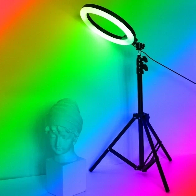 Кольцевая LED лампа RGB 36 см 30 ВТ и штатив триножка настольный - изображение 5