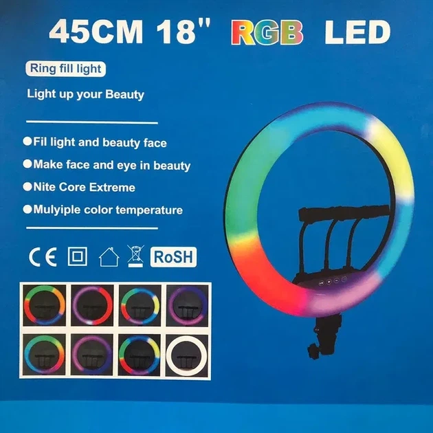 Кольцевая LED лампа RGB Ring Fill Light 45 см и штатив 2.1 метра - Фото 6 Кольцевая LED лампа RGB Ring Fill Light 45 см и штатив 2.1 метра - изображение 6