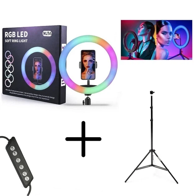 Кольцевая LED лампа RGB 36 см 30 ВТ и штатив 2.1 метра - изображение 14