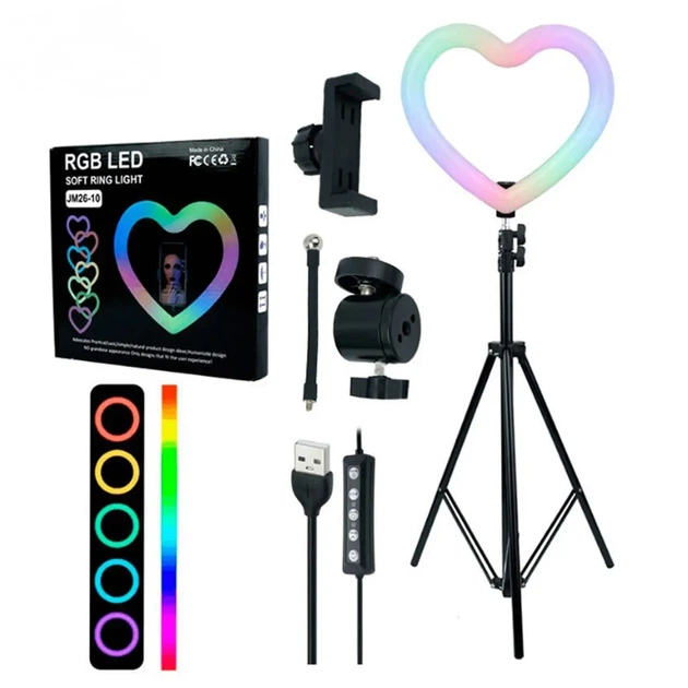 Кольцевая LED лампа RGB Сердце 26 см 16 ВТ и штатив триножка настольный - Фото 15 Кольцевая LED лампа RGB Сердце 26 см 16 ВТ и штатив триножка настольный - изображение 15