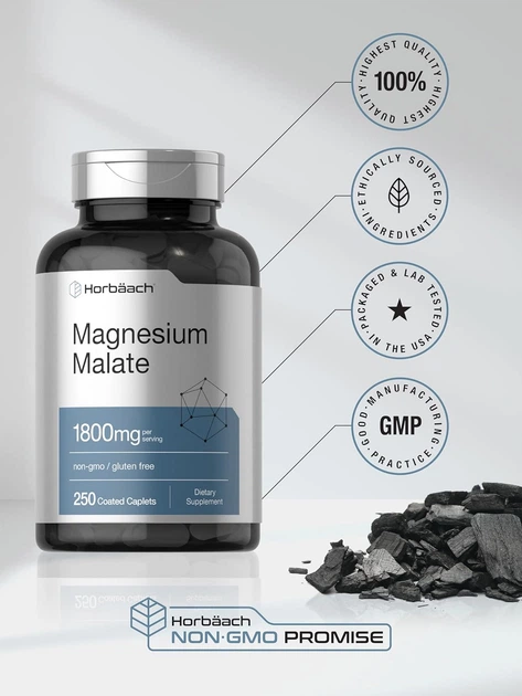 Добавка преміум-класу малат магнію Horbäach Magnesium Malate 1800mg 250 таблеток - зображення 6