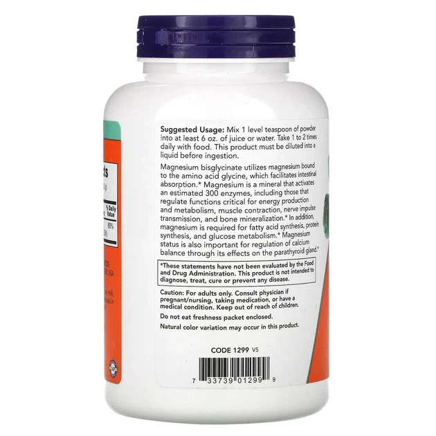 Бисглицинат магния в порошке "Magnesium Bisglycinate Powder", Now Foods, 227 г - изображение 3