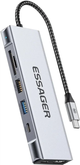 USB-хаб Essager 8 in 1 USB C HUB многофункциональный для ноутбука NVMЕ/SATA SSD Grey - изображение 2