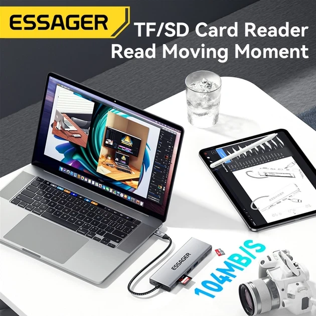 USB-хаб Essager 8 in 1 USB C HUB многофункциональный для ноутбука NVMЕ/SATA SSD Grey - изображение 6