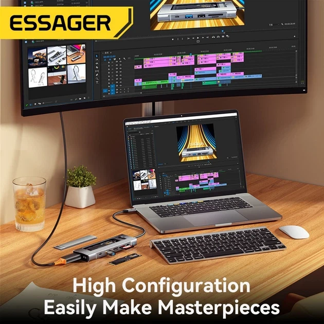 USB-хаб Essager 8 in 1 USB C HUB многофункциональный для ноутбука NVMЕ/SATA SSD Grey - изображение 7