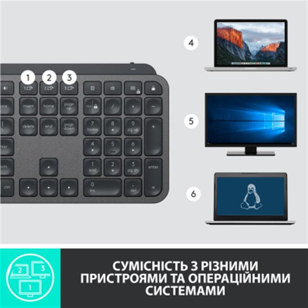 Клавіатура бездротова Logitech MX Keys Advanced for Business Wireless Illuminated UA Graphite (920-010251) - зображення 8