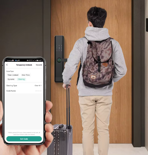 Умный дверной замок с Wi-Fi,кодовый с отпечатком пальца и ключ-картой,черный - Фото 4 Умный дверной замок с Wi-Fi,кодовый с отпечатком пальца и ключ-картой,черный - изображение 4