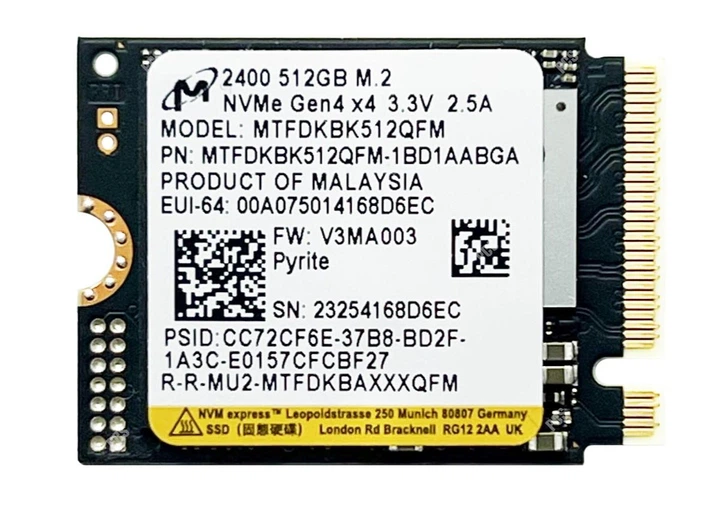 SSD Micron 2400 512Gb M.2 2230 PCIE Gen4 x4 NVMe (MTFDKBK512QFM