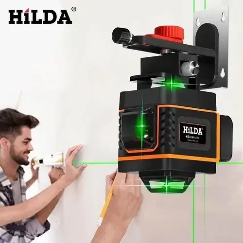 Лазерний рівень нівелір Hilda 4D 16 ліній + міні тринога + окуляри + 2 акумулятори - зображення 2