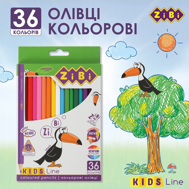 ykyk117　オリーブ36 Олівці кольорові ZiBi Kids Line 36 кольорів (ZB.2417) – фото