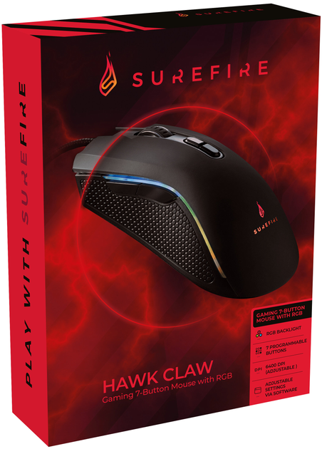 Mysz SureFire Hawk Claw 7 Button RGB USB Black (23942488156) - obraz 5