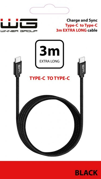 Kabel Winner Group USB Type-C - USB Type-C 3 A 3 m Black (8591194098055) - obraz 2