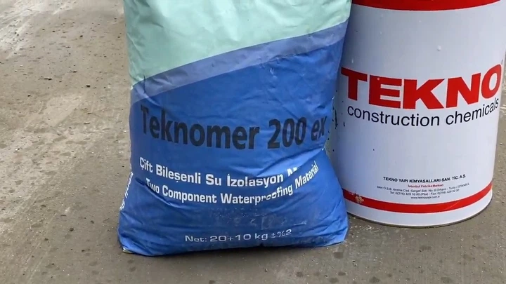 Гидроизоляция эластичная полимерцементная двухкомпонентная Teknomer 200 EX (комплект 20 кг +10 л) - изображение 7