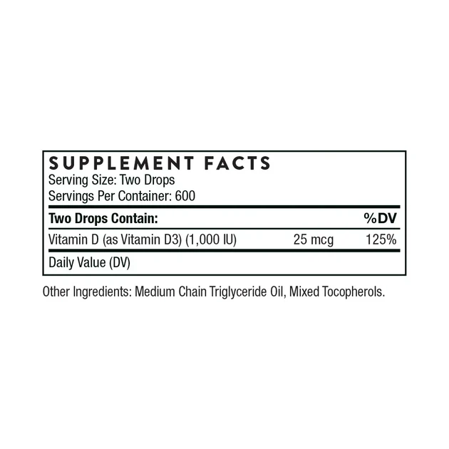 Витамин Д3 Thorne Research (Vitamin D3) 1000 МЕ 30 мл капли - изображение 3