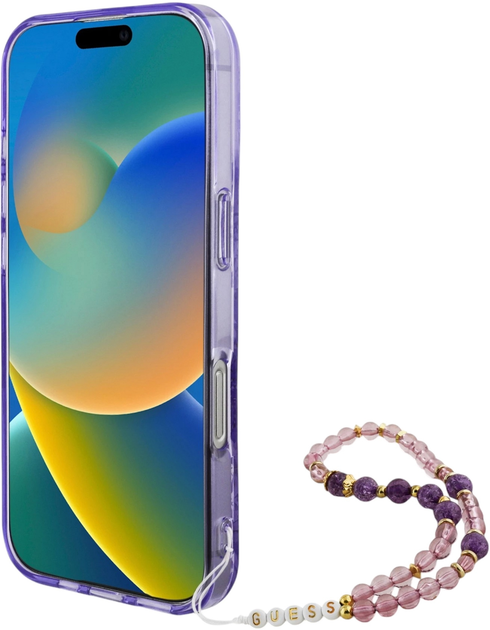 Панель Guess Hardcase IML Flowers With Pearl Strap MagSafe для Apple iPhone 16 Pro Max Purple (GUHMP16XHFWBRCESU) - зображення 4