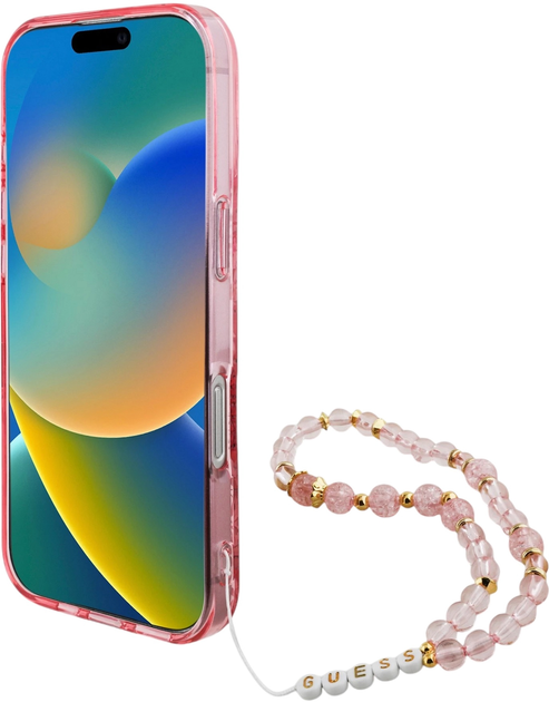 Etui Guess Hardcase IML Flowers With Pearl Strap MagSafe do Apple iPhone 16 Pro Max Pink (GUHMP16XHFWBRCESP) - obraz 4