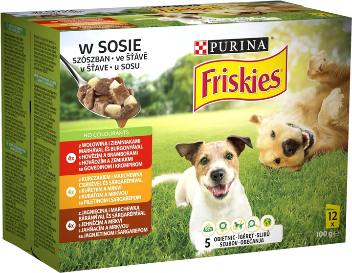 Karma mokra dla psów Purina Friskies z mięsem i warzywami w sosie 12 szt x 100 g (7613035343627) - obraz 1