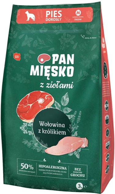 Karma sucha dla psów Pan Mięsko z ziołami wołowina z królikiem 3 kg (5905342291404) - obraz 1