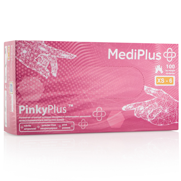 Рукавички нітрилові MEDIPLUS PinkyPlus PINK неопудрені, розмір XS, 100 шт - зображення 1