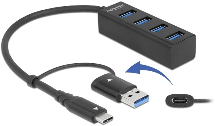 USB-хаб Delock 4-ports USB 3.2 Gen 1 з підключенням USB Type-C or A (4043619638284) - зображення 1