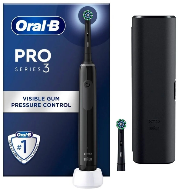 Szczoteczka elektryczna Oral-B Pro3 Black + Extra CA Black Brush Head + TC (8006540759912) (955555908400268) - Outlet - obraz 1