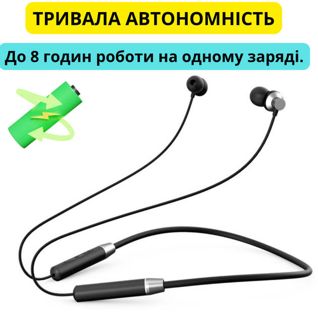 Беспроводные спортивные наушники Bluetooth с микрофоном вакуумные блютуз на шею для бега XO Sport - изображение 5