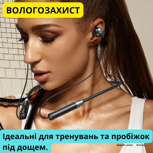 Беспроводные спортивные наушники Bluetooth с микрофоном вакуумные блютуз на шею для бега XO Sport - изображение 7