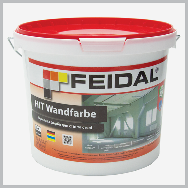 Краска акриловая для стен и потолка Feidal HIT-Wandfarbe 10л - изображение 2