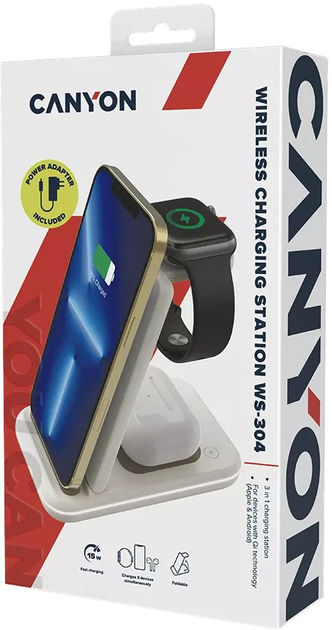 Бездротова зарядна станція Canyon WS-304 3-в-1 15W Cosmic Latte (CNS-WCS304CL) - зображення 8