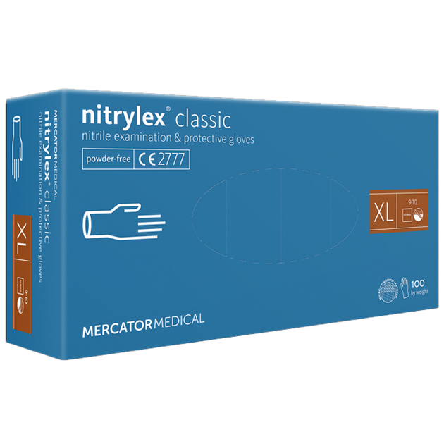 Перчатки нитриловые MERCATOR Nitrylex Classic BLUE неопудренные, размер XL, 100 шт - зображення 1