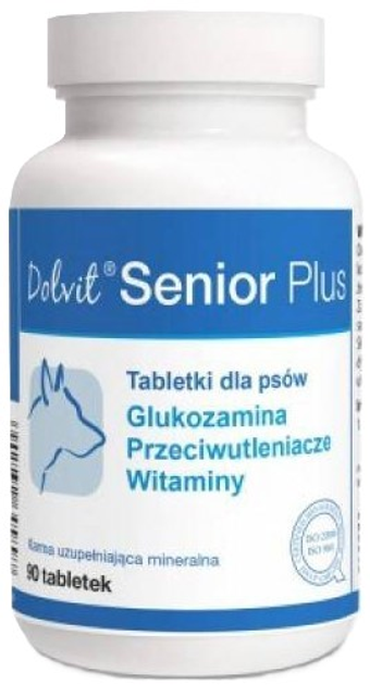 Witaminy dla psów i kotów Dolfos Dolvit Senior Plus glukozamina 90 tabletek (5902232645897) - obraz 1