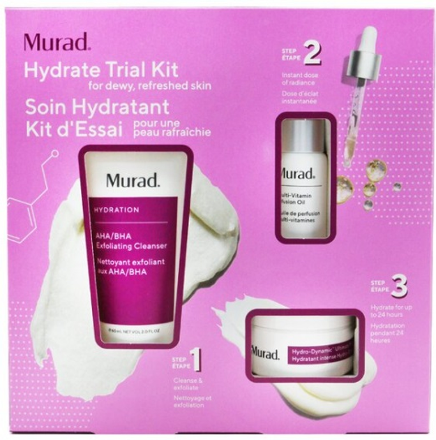 Набір кометики для догляду Murad Hydration Відлущувальний очищуючий засіб AHA/BHA 60 мл + Мультивітамінна олія 10 мл + Зволожувальний крем Hydro-Dynamic (767332153278) - зображення 2