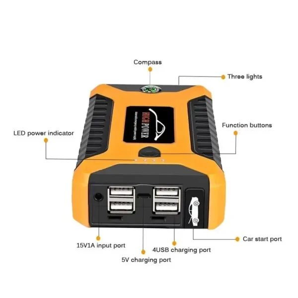 Пускозарядное автомобильное устройство Jumpstarter 27JX 12В/2А с аккумулятором на 99800mAh и фонарём ANS К - изображение 9