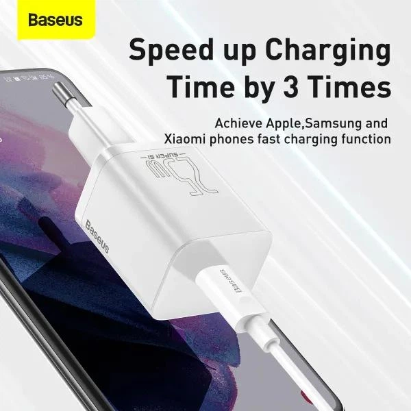 Мережевий зарядний пристрій Baseus 25W Super Si Quick Charger 1C QC3.0+PD3.0 25W Type-C 3A Білий - зображення 10