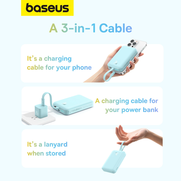 УМБ Baseus Magnetic Mini MagSafe Lightning 10000 мАг 20 Вт Blue (P10022109333) - зображення 8