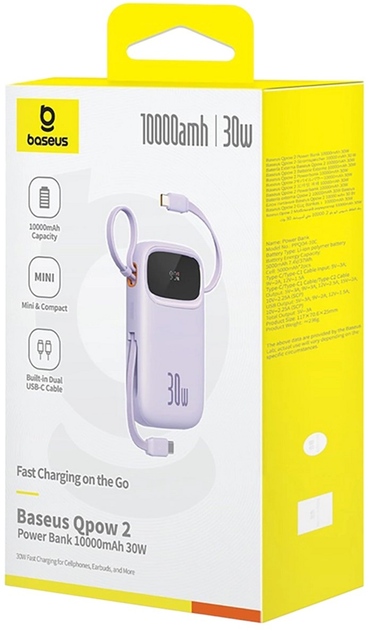 УМБ Baseus Qpow 2 USB-C 10000 мАг 30 Вт Purple (P10055008513) - зображення 9
