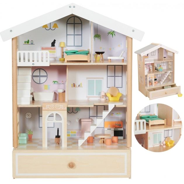 Drewniany domek dla lalek Classic World naturalne drewno 28 elementów (6927049055522) - obraz 4
