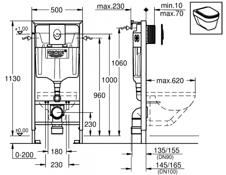 Инсталляция GROHE Rapid SL 38722001 с панелью смыва Skate Air 38505SH0 + унитаз LAUFEN Pro Rimless H8669510000001 с сиденьем Soft Close дюропласт - изображение 11