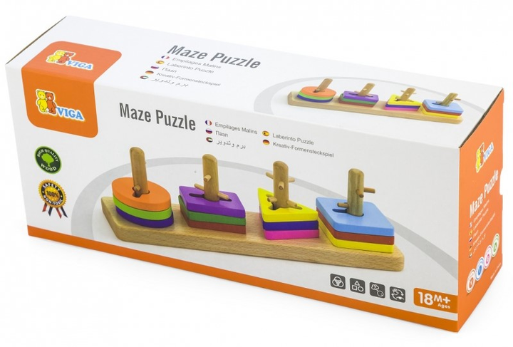 Пазли дерев'яні Viga Maze Геометричні фігури Montessori 50968 12 елементів (6934510509682) - зображення 4