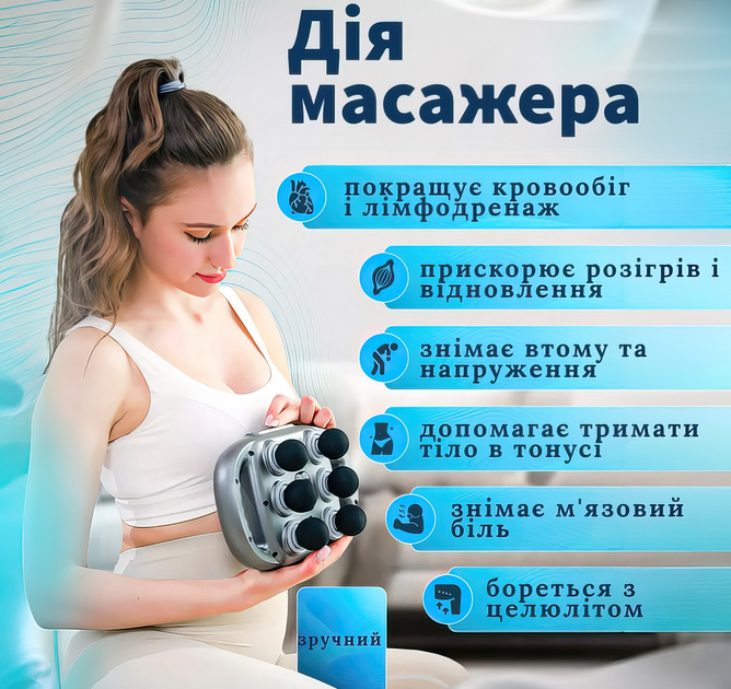 Професійний високочастотний перкусійний вібро масажер Massage Gun TosWa для масажу всього тіла 6 головок | Ручний вібромасажер акумуляторний 9 режимів 20 швидкостей для м'язів та релаксації тіла - зображення 3