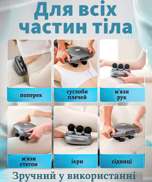 Професійний високочастотний перкусійний вібро масажер Massage Gun TosWa для масажу всього тіла 6 головок | Ручний вібромасажер акумуляторний 9 режимів 20 швидкостей для м'язів та релаксації тіла - зображення 4