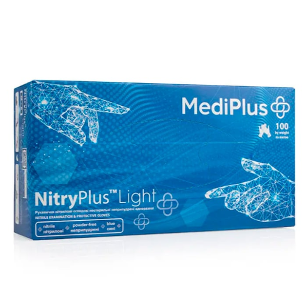 Перчатки нитриловые MEDIPLUS NitryPlus Light BLUE неопудренные, размер S, 100 шт - изображение 1