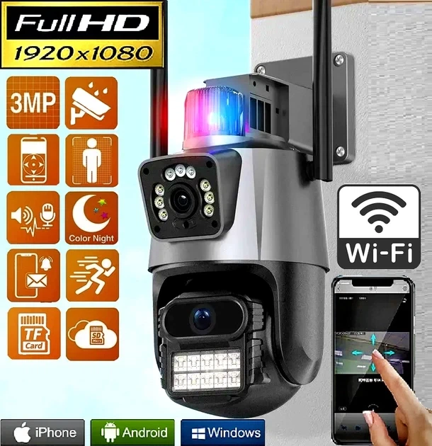 Вулична охоронна поворотна WIFI камера Dual Lens Zoom 8MP сирена, зум, iCSee віддаленим доступом онлайн - Фото 3 Вулична охоронна поворотна WIFI камера Dual Lens Zoom 8MP сирена, зум, iCSee віддаленим доступом онлайн - зображення 3