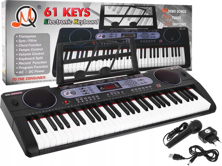 Keyboard Ramiz dla dzieci wielofunkcyjny interaktywny ze stojakiem na nuty, mikrofonem USB MP3 Bluetooth Czarny (5903864900064) - obraz 1