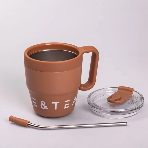 Термочашка Coffee & Tea с трубочкой, коричневая, Аксессуар для напитков, Сохраняет тепло и холод - изображение 2