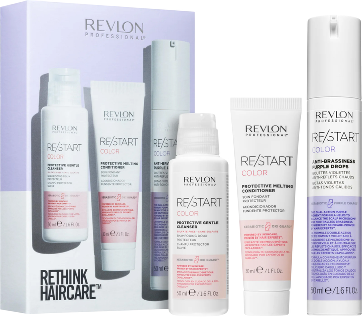 Zestaw do pielęgnacji włosów Revlon Professional Restart Color Szampon 50 ml + Odżywka 30 ml + Fioletowe krople Anti Brassiness 50 ml (8432225129099) - obraz 1