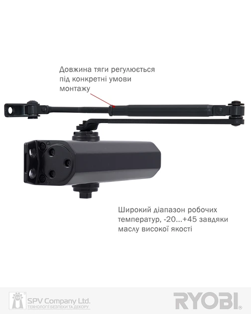 Дотягувач накладний RYOBI 1500 D-1554 STD_ARM EN_2/3/4 до_80 кг 1100 мм FIRE Grey Anthracite (RYO7000014249) - зображення 10