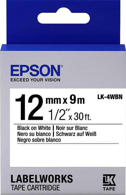 Картридж с лентой Epson LabelWorks LK4WBN Standart 12 мм 9 м Black/White (C53S654021)