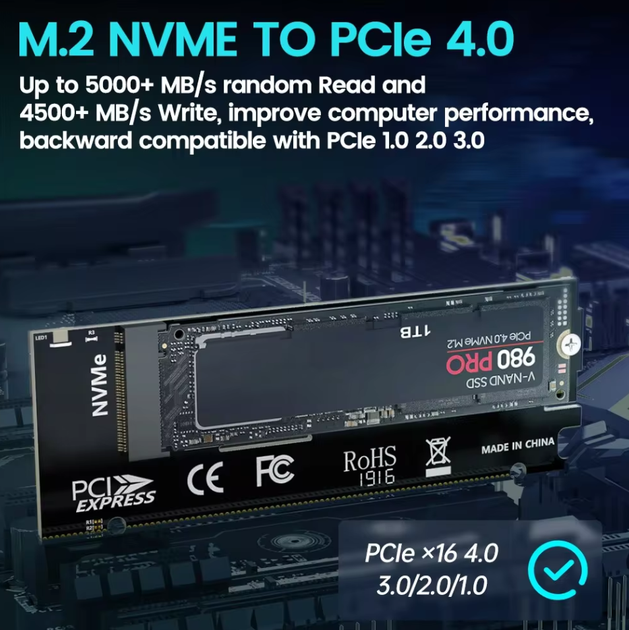 Переходник Адаптер JEYI M.2 NVME to PCIE X16 2280/60/42/30 NVMe SSD to PCIe 4.0 3.0 GEN4 64Gbps - Фото 2 Переходник Адаптер JEYI M.2 NVME to PCIE X16 2280/60/42/30 NVMe SSD to PCIe 4.0 3.0 GEN4 64Gbps - изображение 2