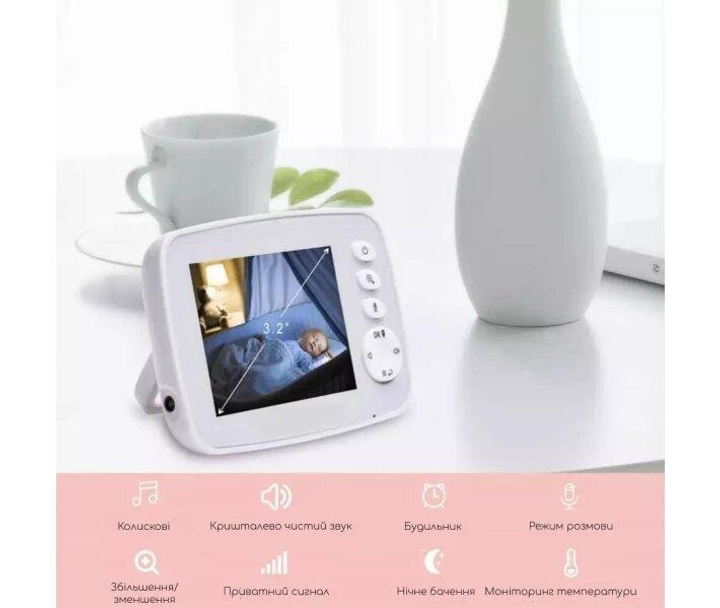 Видеоняня Baby Monitor SM-32 + гибкий держатель камеры, датчик звука, беспроводная радионяня с портативным дисплеем и измерением температуры Поворотная радионяня с энергосберегающим режимом - изображение 8